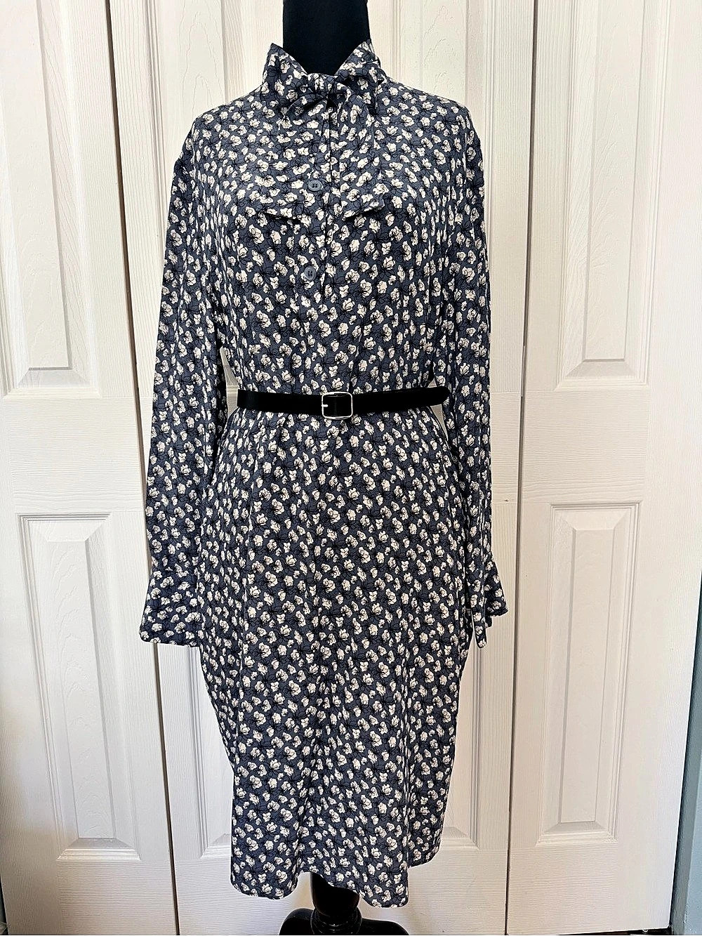 Piazza Sempione Floral Midi Dress in Blue & Cream Size 16